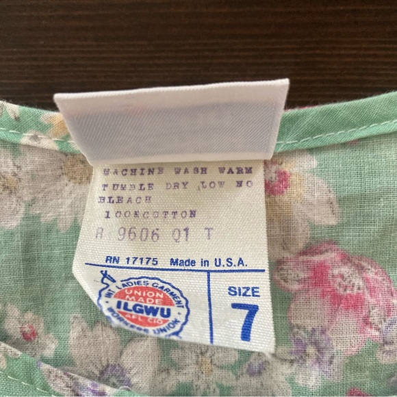 Vintage USA Bonnie Jean Girls 7 Green Pink Floral Dress - Picture 9 of 10